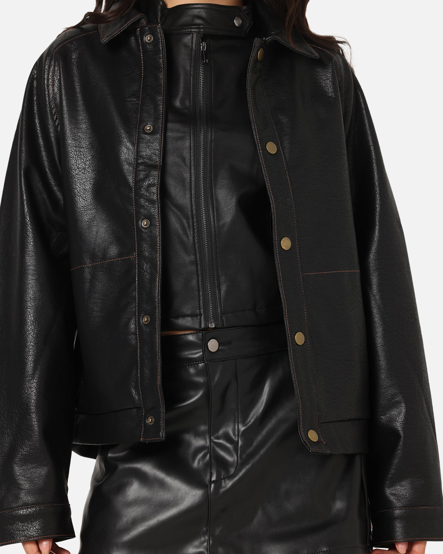 Ed Hardy Women's Vegan Leather Bomber Jacket Black