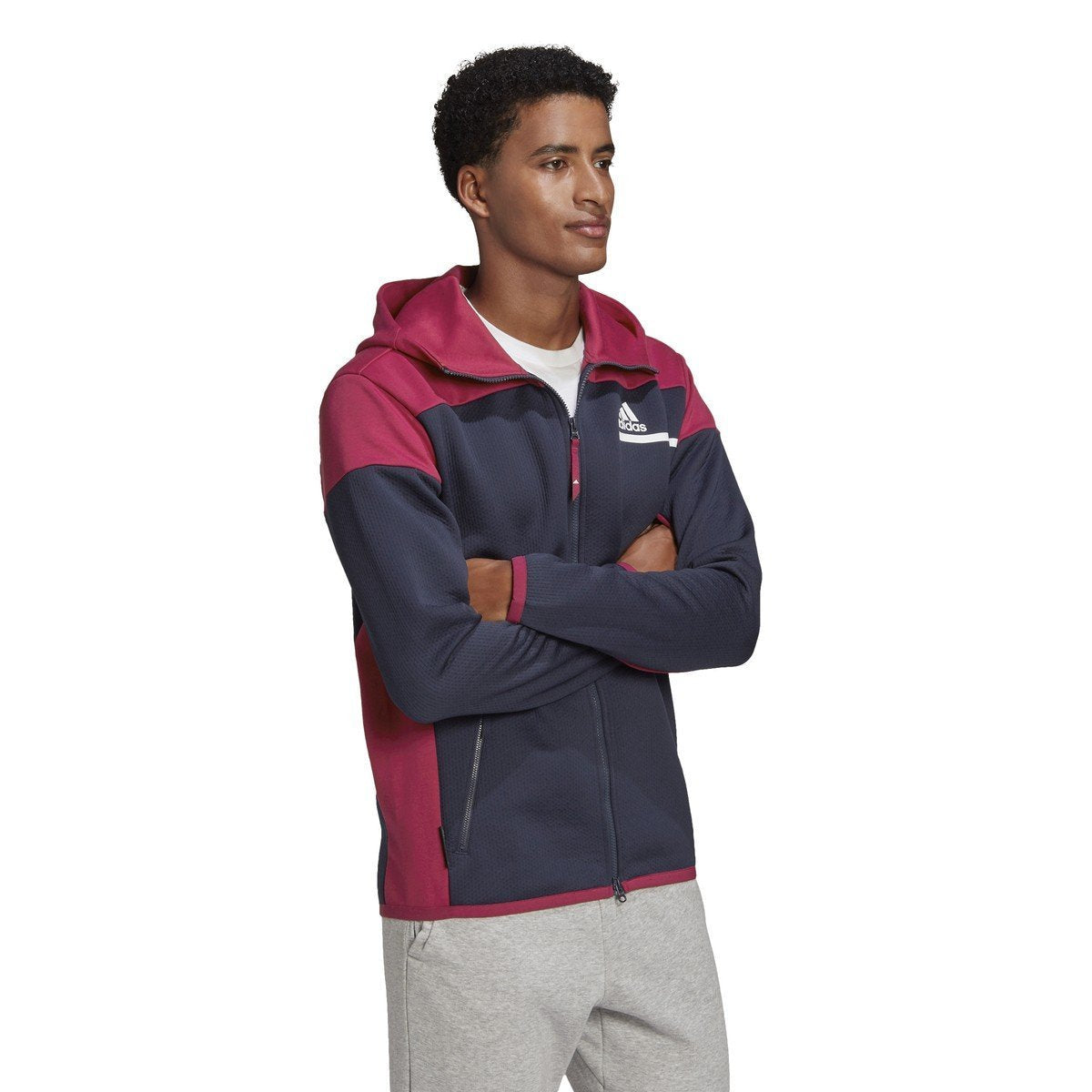 Adidas Men ZNE AERORDY Full Zip Legend Ink Power Berry FT6131
