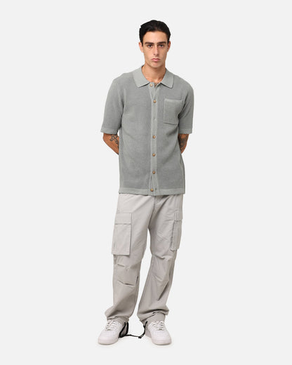 XXIII Zyair Knit Rib Button Up Shirt Olive
