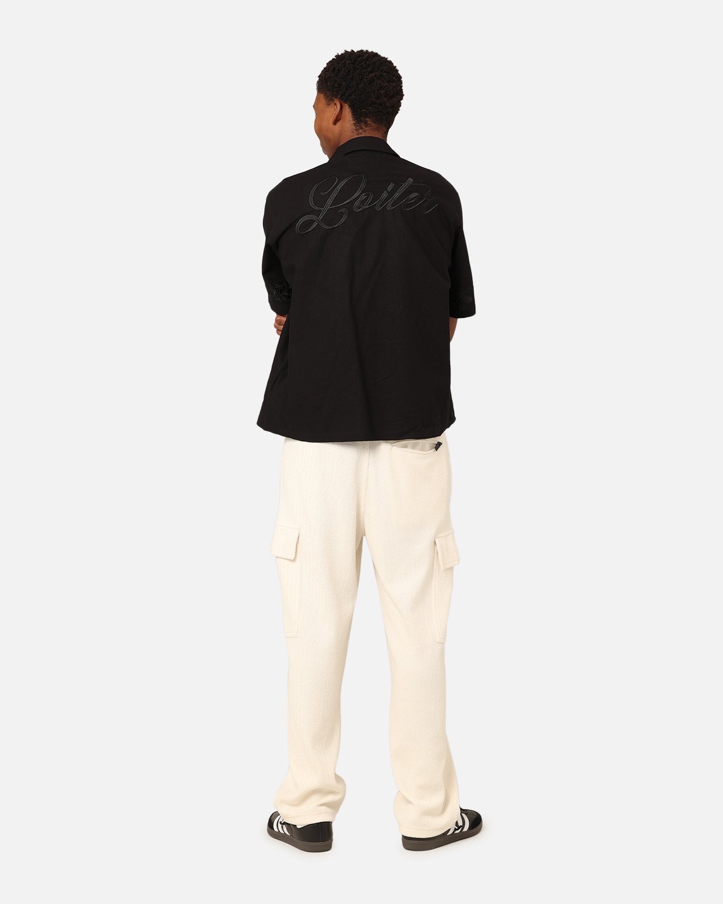 Loiter Oasis Embroidered Button Up Shirt Black
