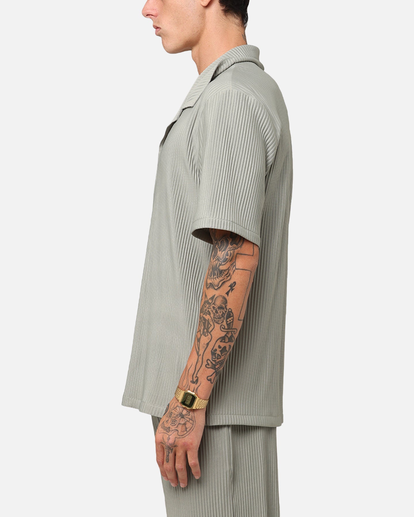 XXIII Pleated Button Up Shirt Olive