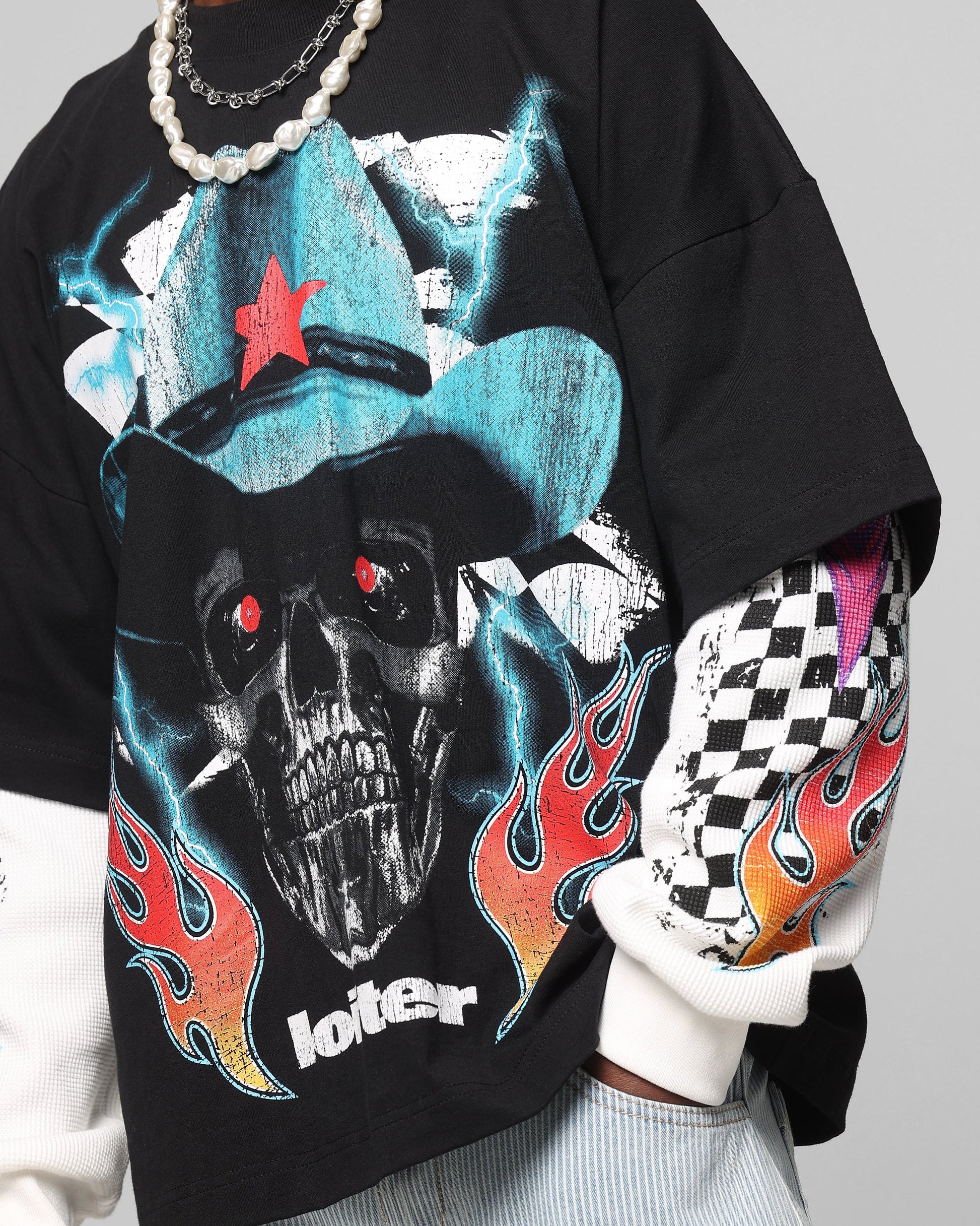 Loiter Daytona Layered Long Sleeve T-Shirt Black/White