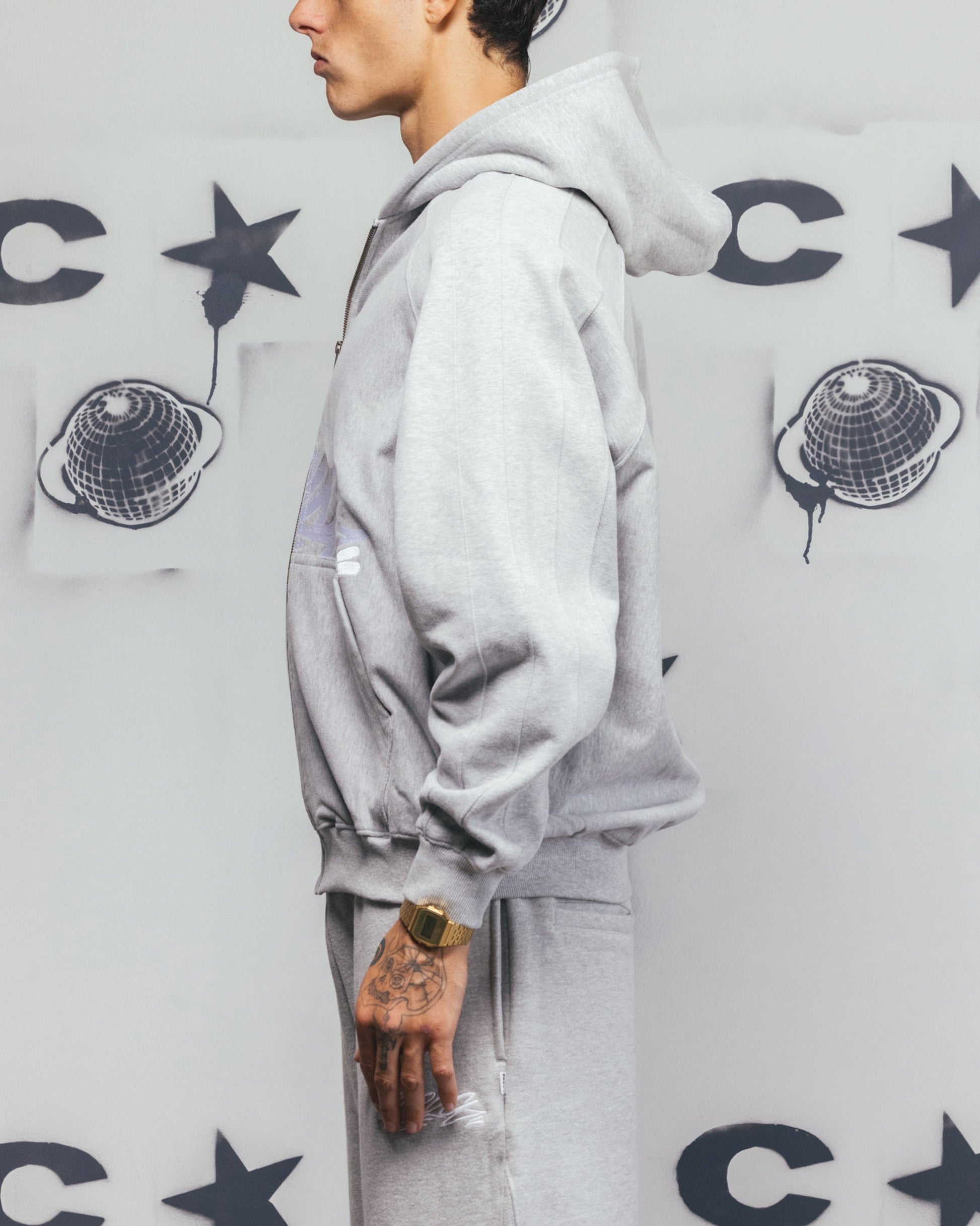 Carre Grit Zip Hoodie Grey Marle
