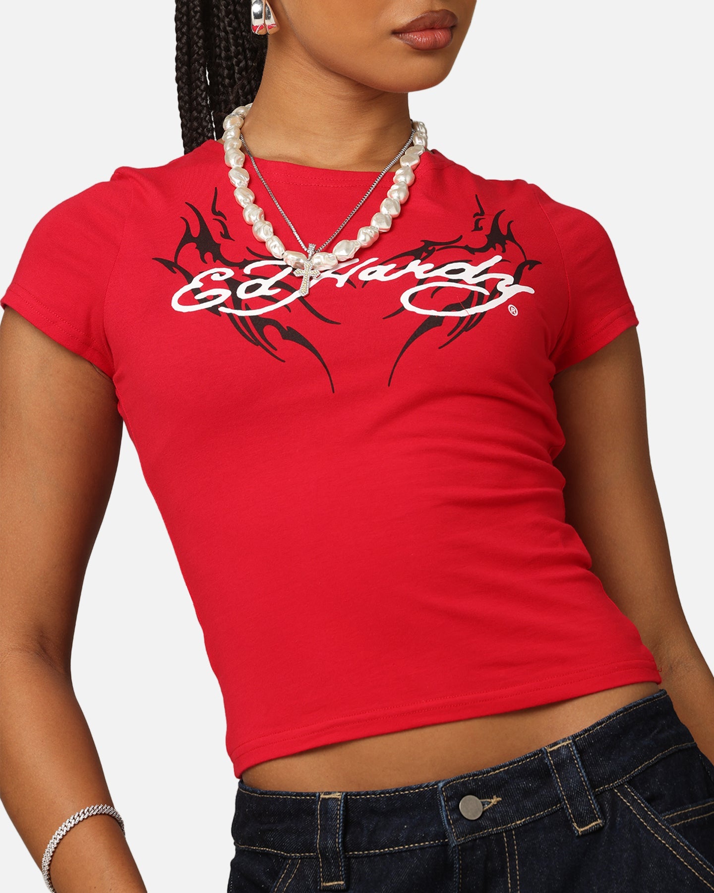 Ed Hardy Women's Tribal Baby T-Shirt Red