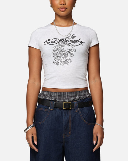 Ed Hardy Women's Dragon Baby T-Shirt Grey Marle
