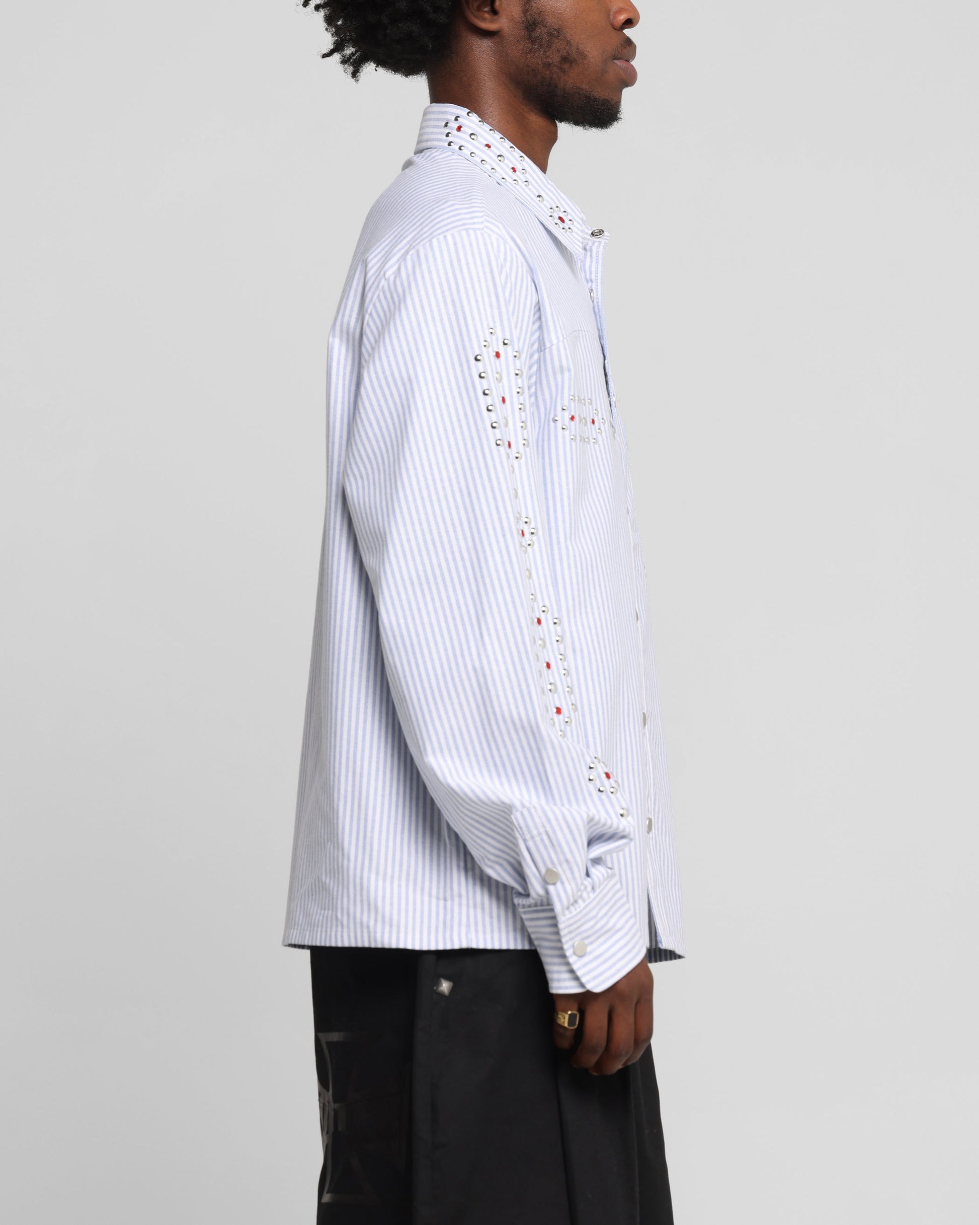 Loiter Western Long Sleeve Button Up Shirt Blue/White
