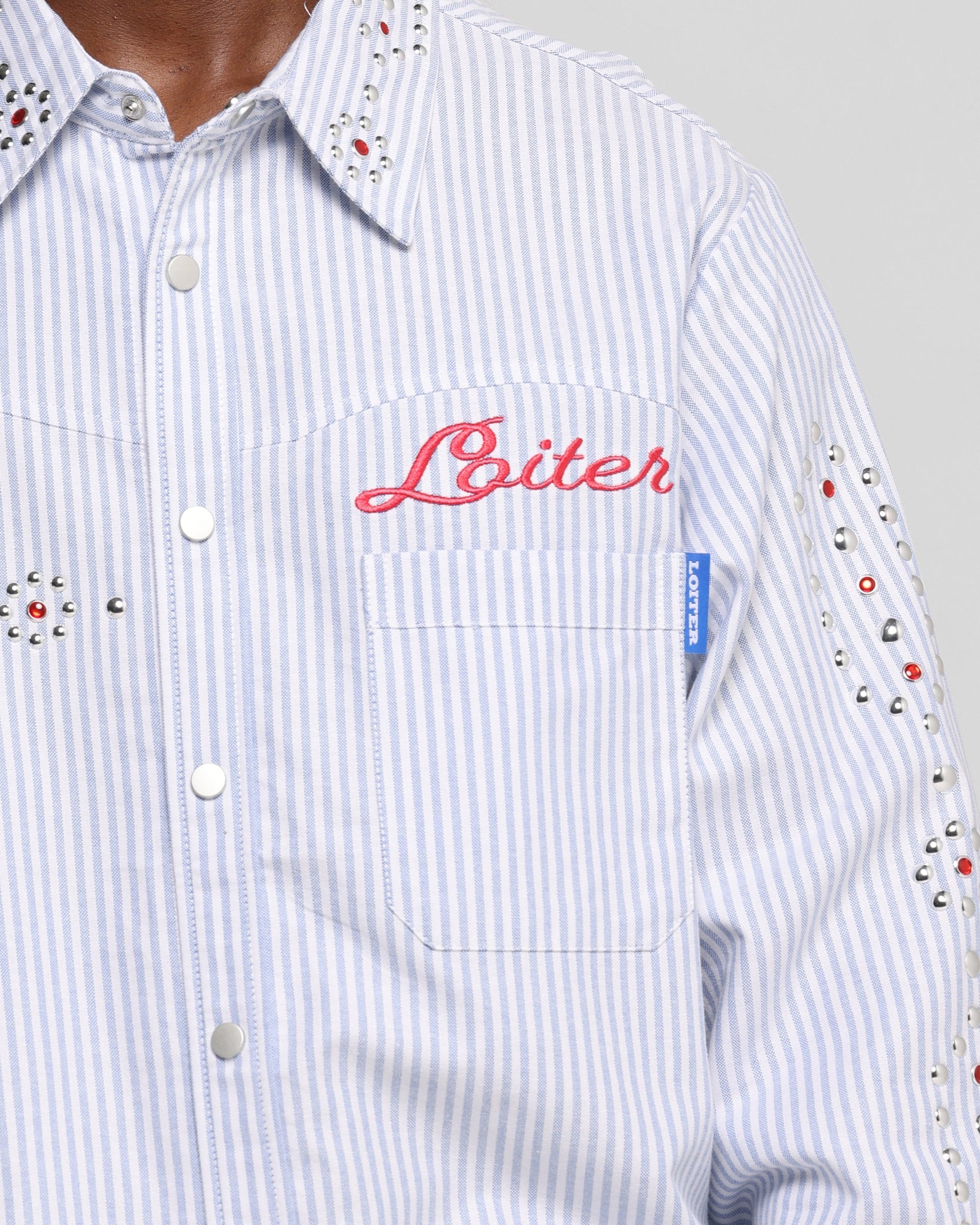 Loiter Western Long Sleeve Button Up Shirt Blue/White