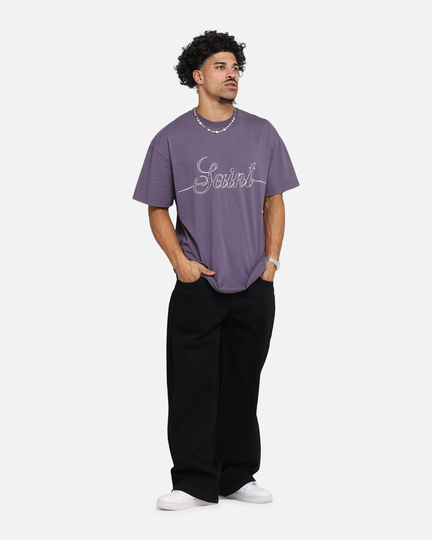 Saint Morta Cursive Boxy T-Shirt Purple