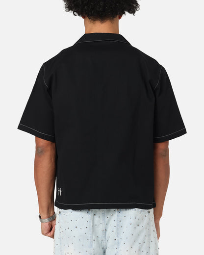 Saint Morta Fray Contrast Button Up Shirt Contrast Black