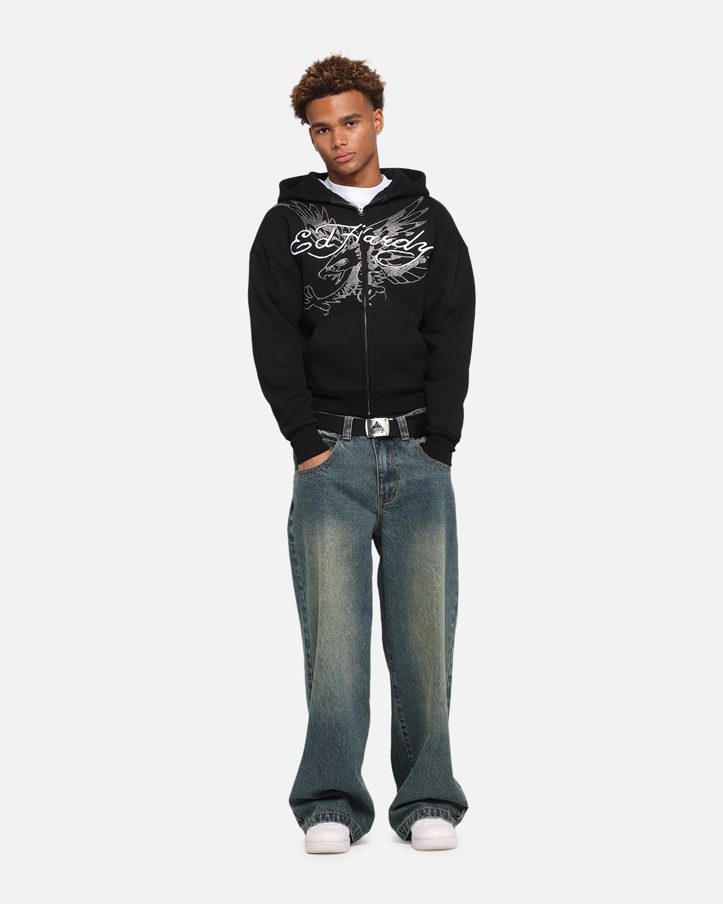 Ed Hardy Eagle Rhinestone Zip Hoodie Black