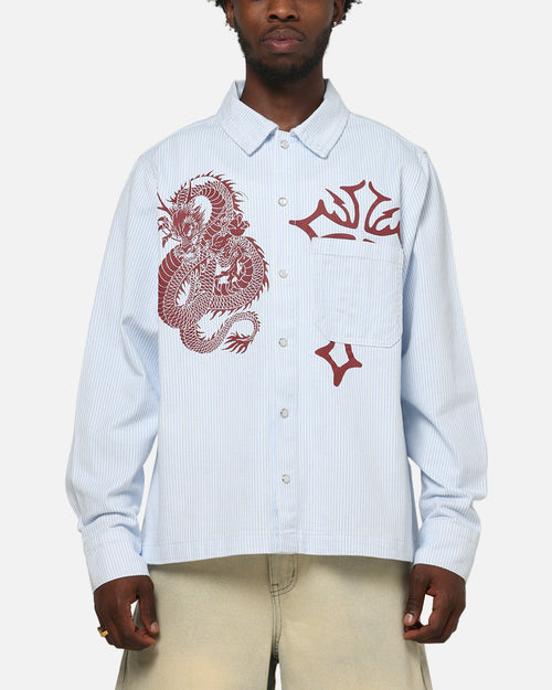 Ed Hardy Euro Button Up Shirt Blue Pinstripe