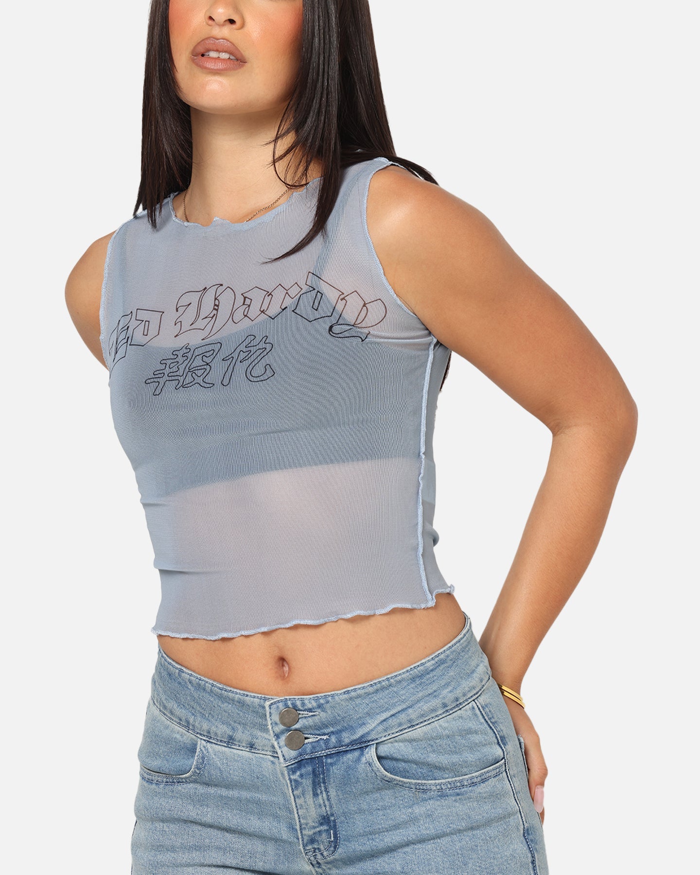 Ed Hardy Women's Revenge Mesh Top Blue