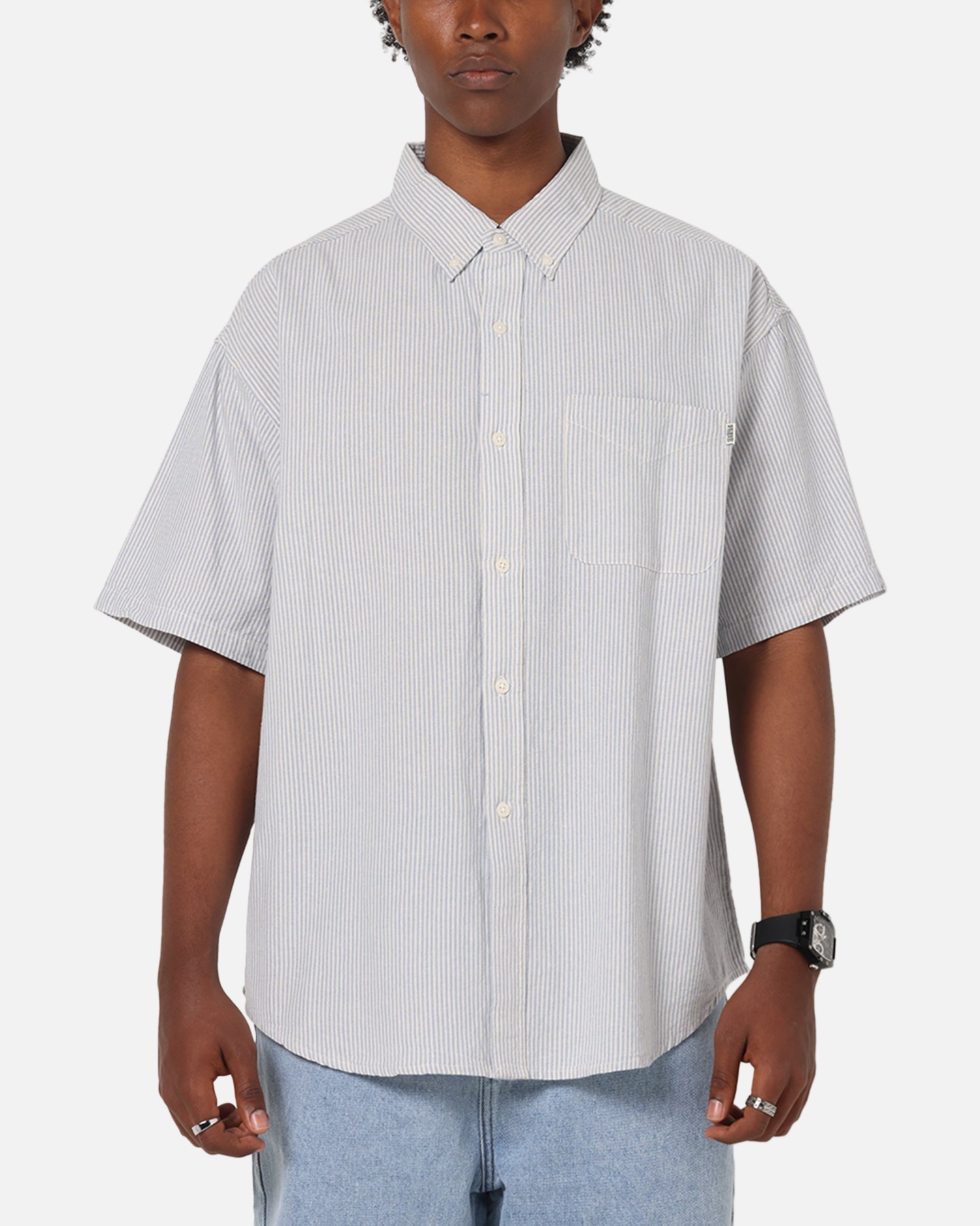 S Double Stripe Button UP Shirt Striped