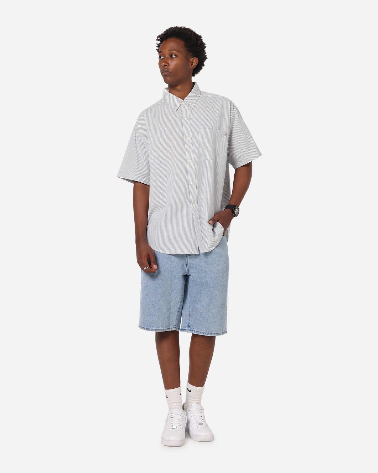S Double Stripe Button UP Shirt Striped