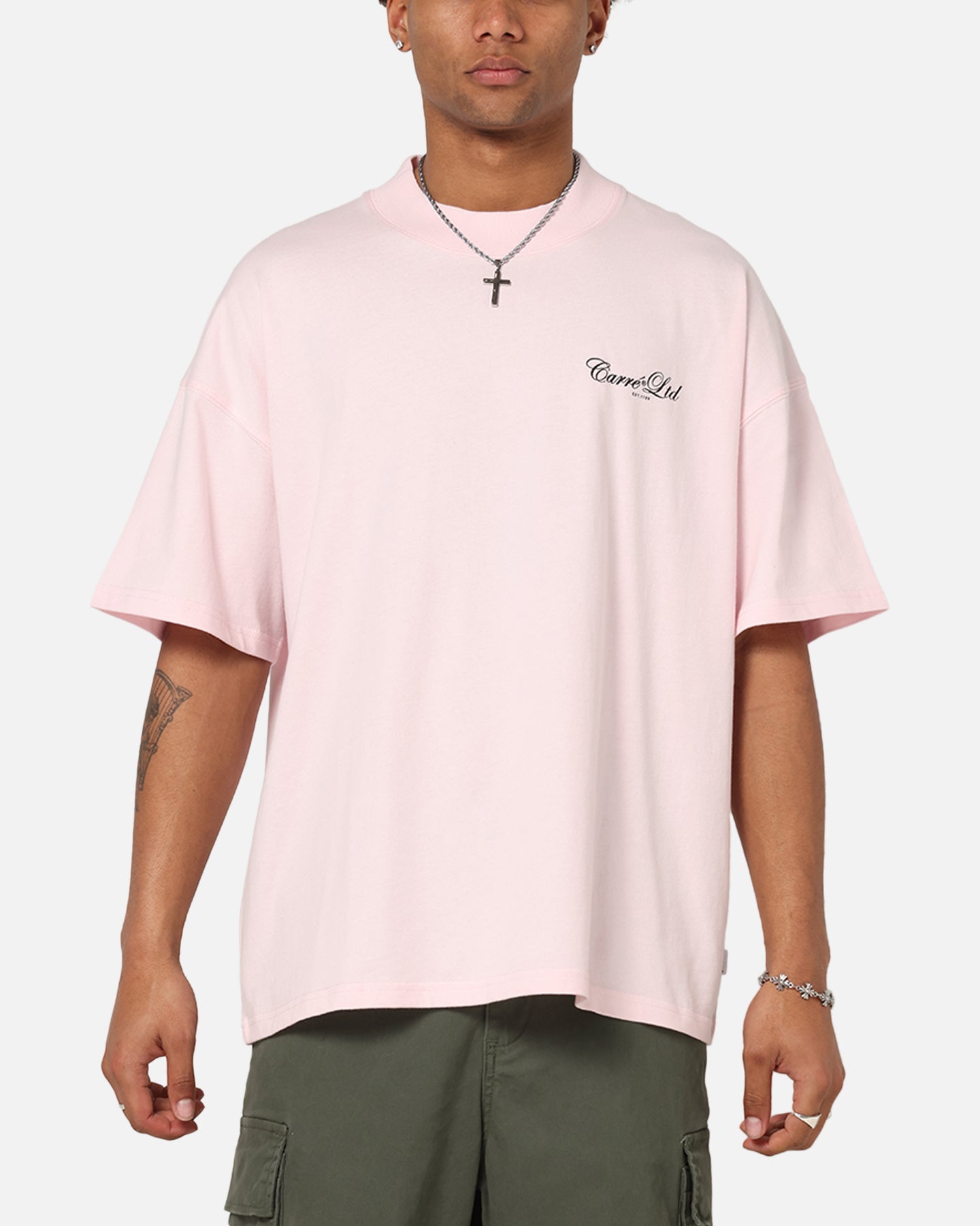 Carre Side Script Oversized T-Shirt Pink