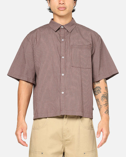 Carre Checkered Boxy Button Up Shirt Red Check