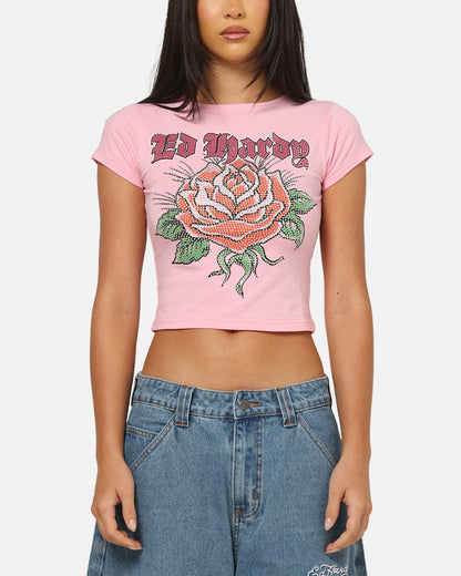 Ed Hardy Women's Wild Rose Baby T-Shirt Pink