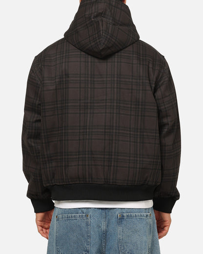 Carre Sherpa Lined Zip Hoodie Black Plaid