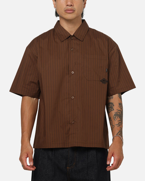 Carre Signature Rose Button Up Shirt Brown Pinstripe