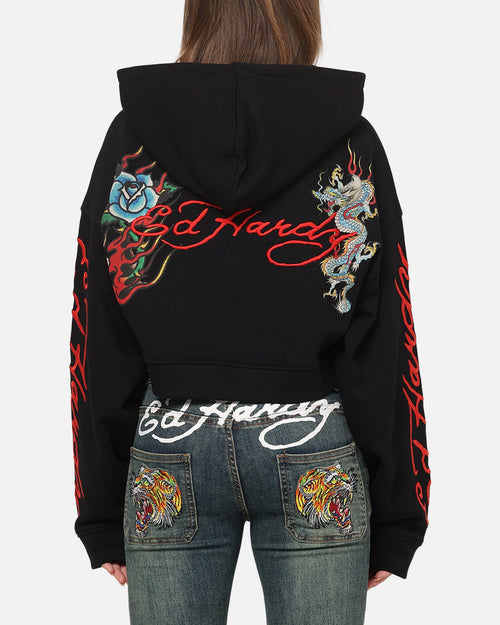 Ed Hardy Women's Afterburn Cropped Hoodie Black/Red