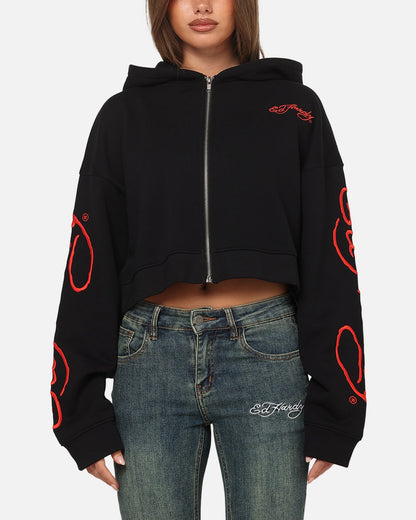 Ed Hardy Women's Afterburn Cropped Hoodie Black/Red