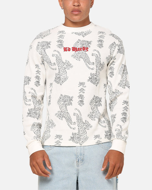 Ed Hardy Tiger Waffle Long Sleeve T-Shirt Off White