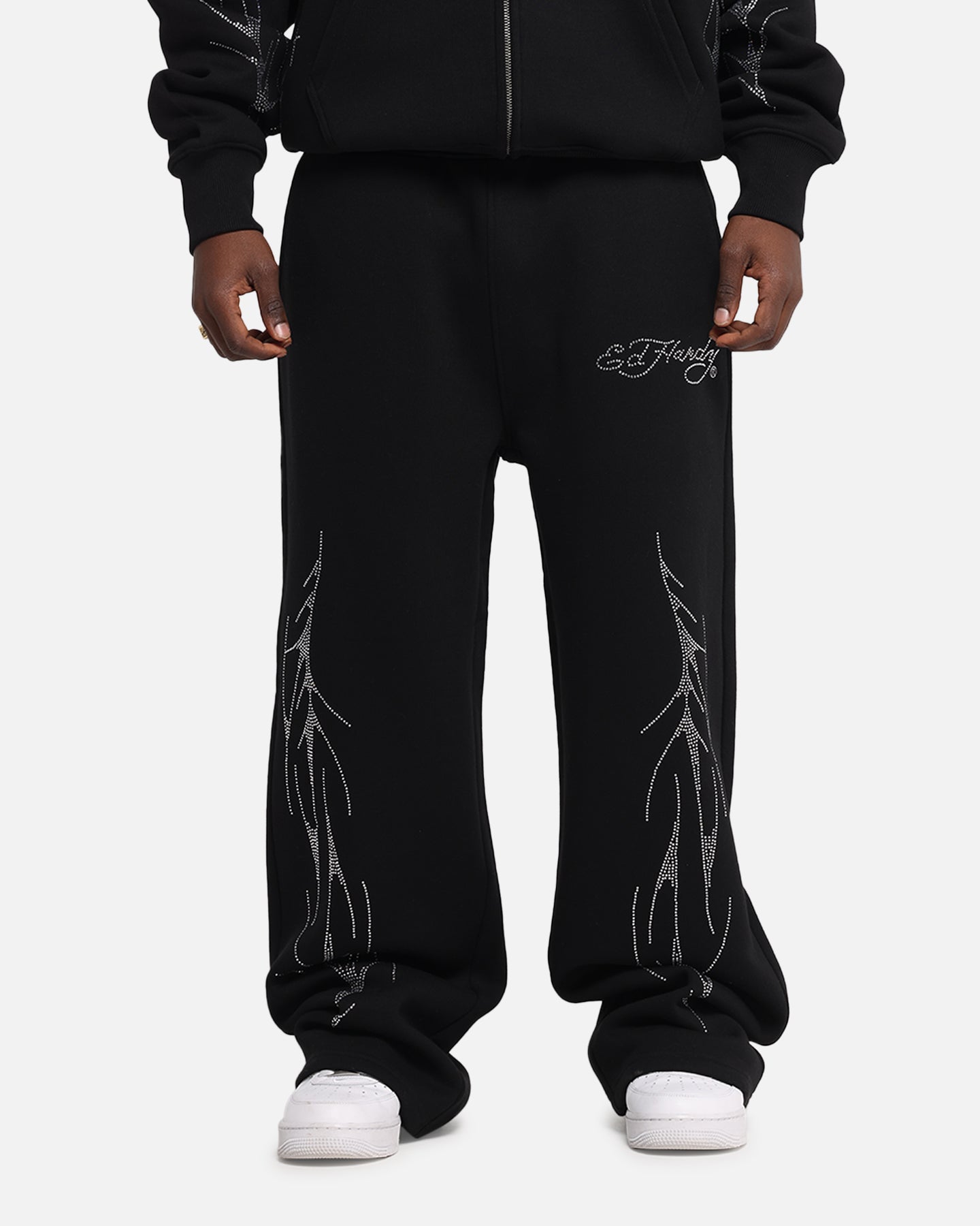 Ed Hardy Cyber Rhinestone Track Pants Black