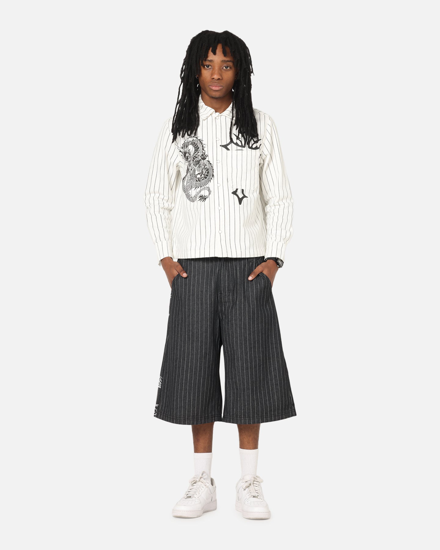 Ed Hardy Shinjuku Jorts Black Pinstripe