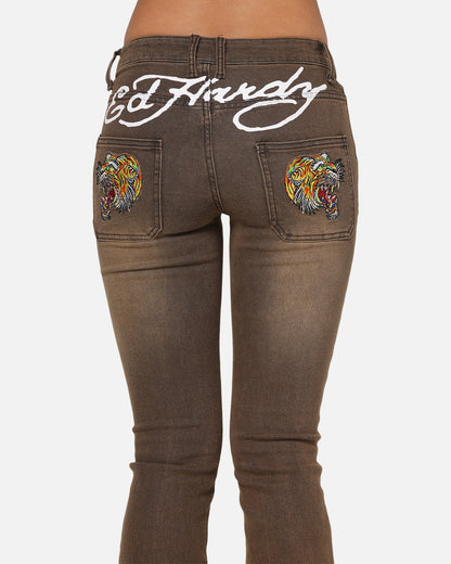 Ed Hardy Women's Tiger Bootcut Jeans Brown